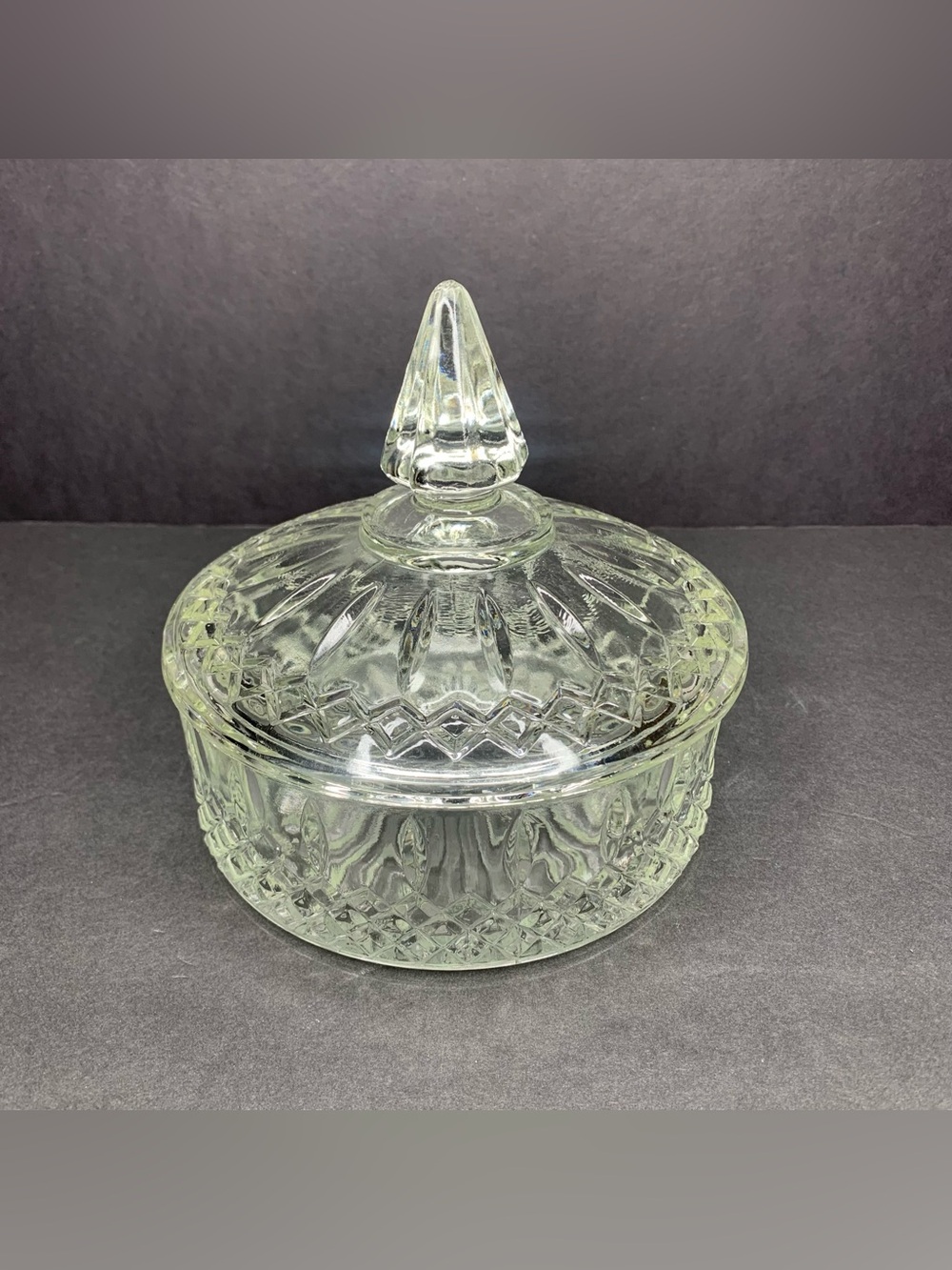 Vintage Indiana Glass Princess Pattern Clear Candy Dish with Lid